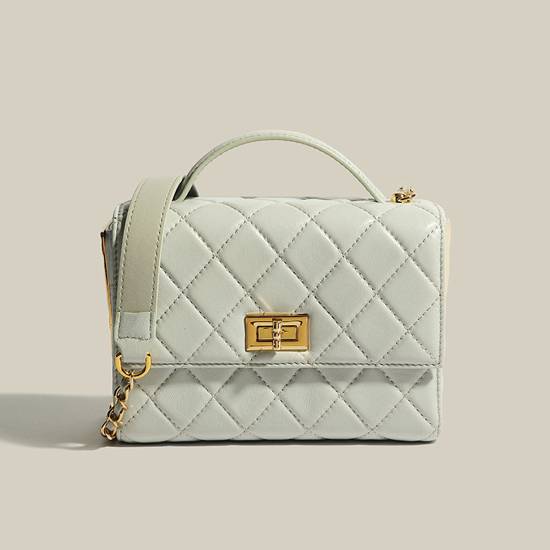 Women’s Genuine Leather Quilted Chain Crossbody Top Handle Bag image 3