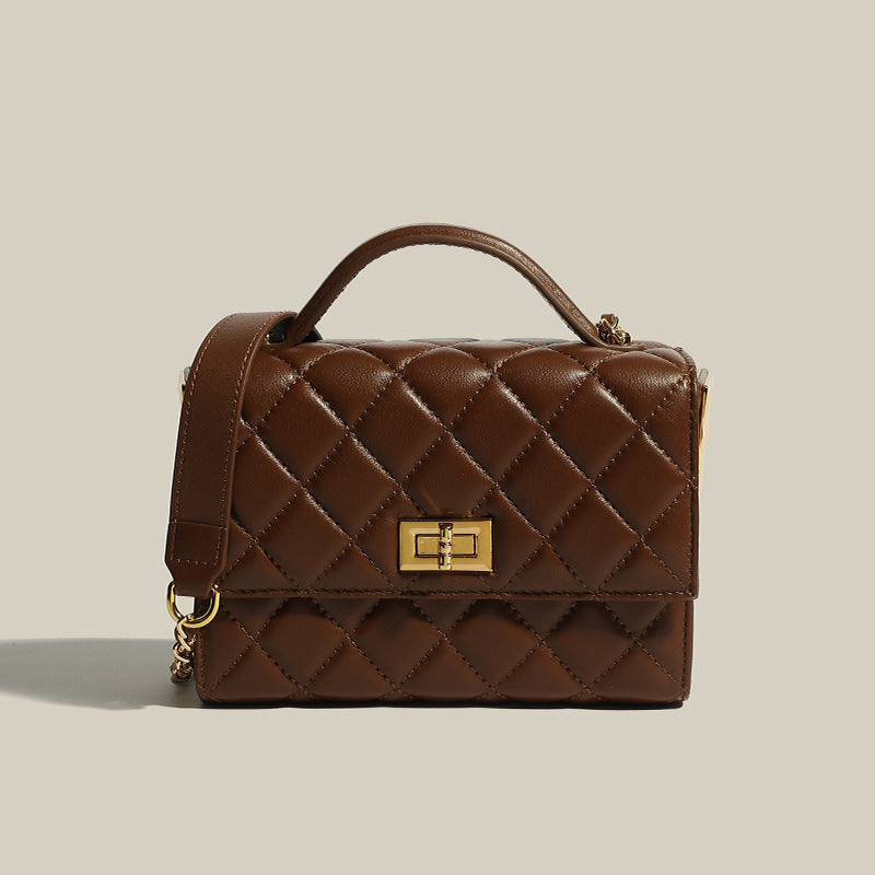 Women’s Genuine Leather Quilted Chain Crossbody Top Handle Bag image 5