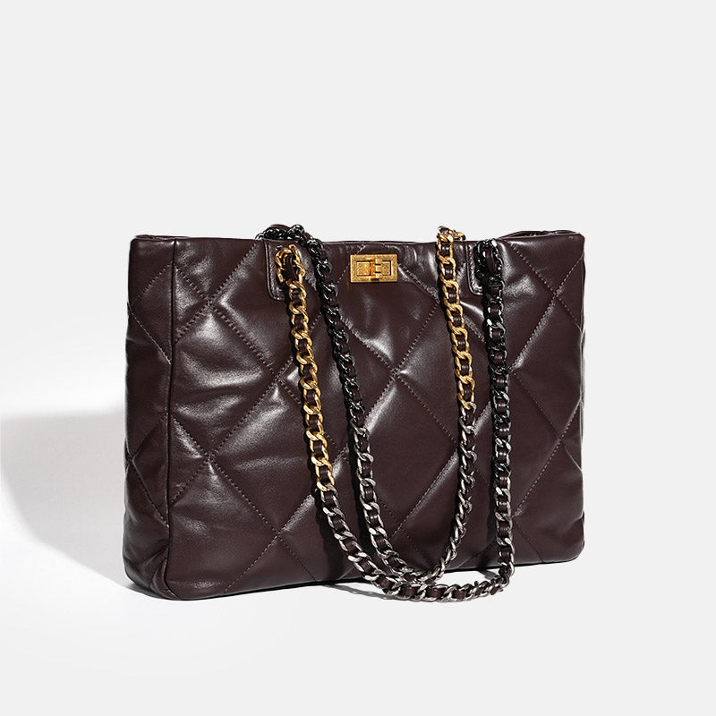 Women’s Genuine Leather Quilted Chain Crossbody Tote Bag image 4