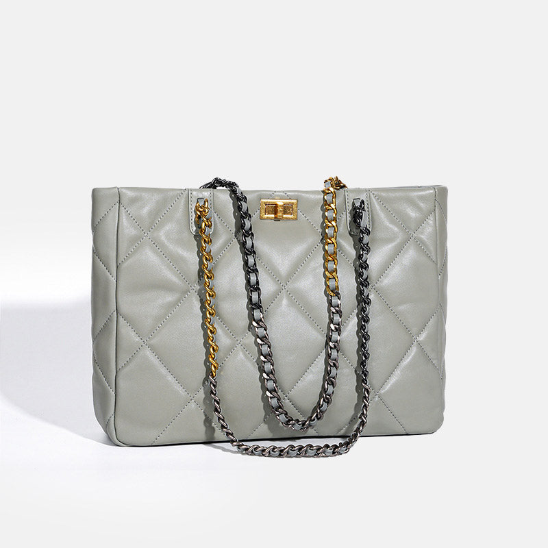 Women’s Genuine Leather Quilted Chain Crossbody Tote Bag image 7