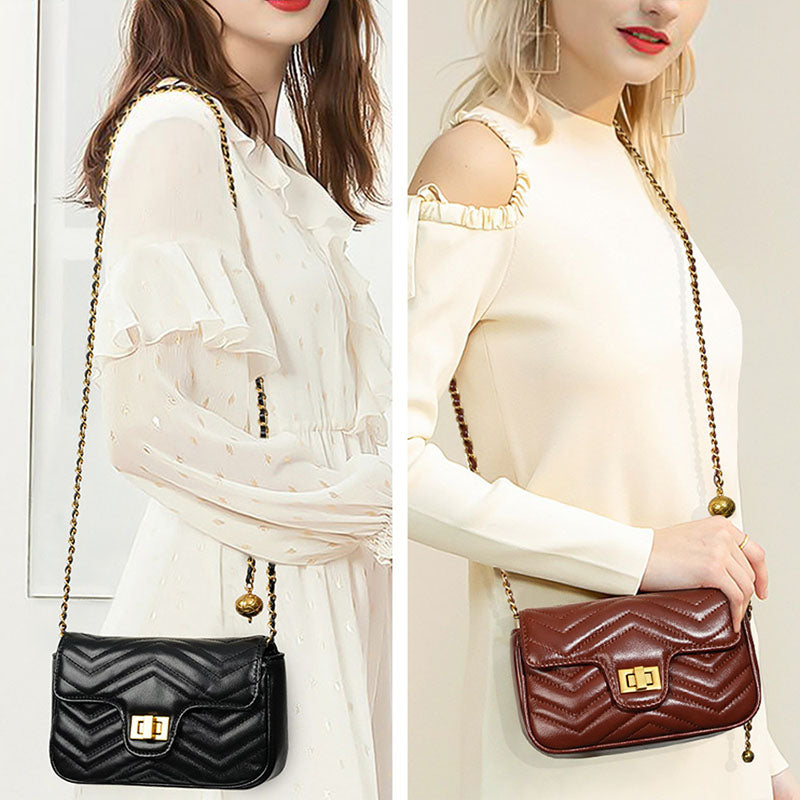 Women’s Genuine Leather Quilted Lock Chain Crossbody Shoulder Bag In Minimalist image 5