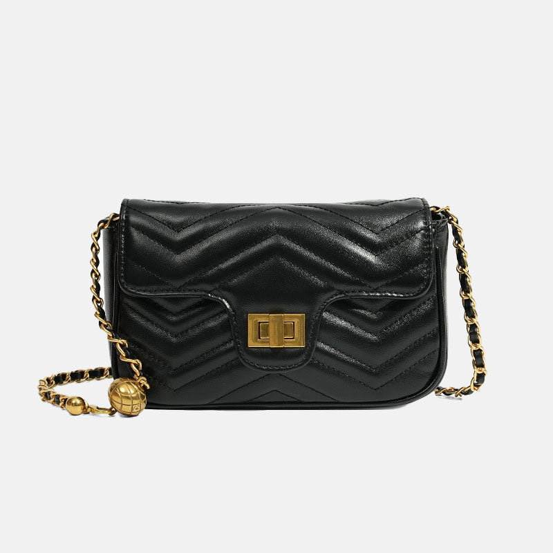 Women’s Genuine Leather Quilted Lock Chain Crossbody Shoulder Bag In Minimalist image