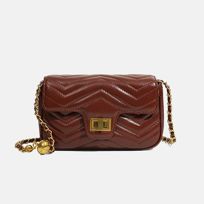 Women’s Genuine Leather Quilted Lock Chain Crossbody Shoulder Bag In Minimalist image 8