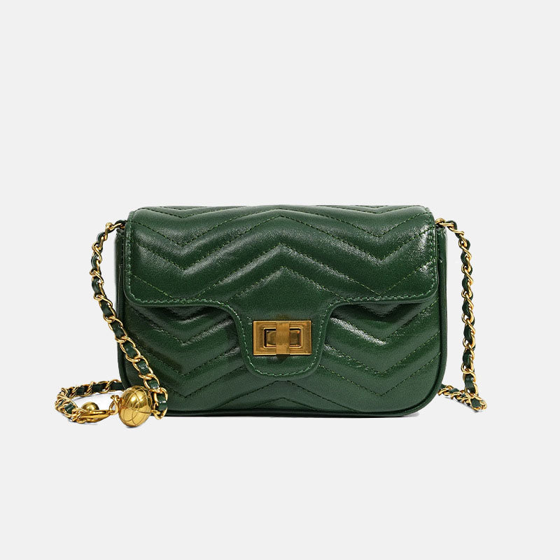 Women’s Genuine Leather Quilted Lock Chain Crossbody Shoulder Bag In Minimalist image 10