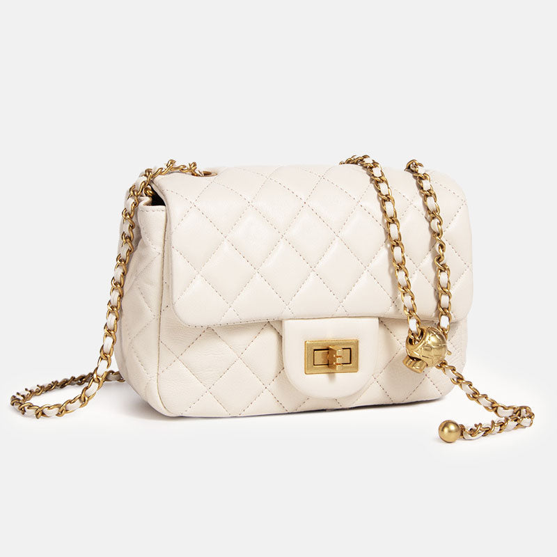 Women’s Genuine Leather Quilted Lock Crossbody Chain Bag image 2