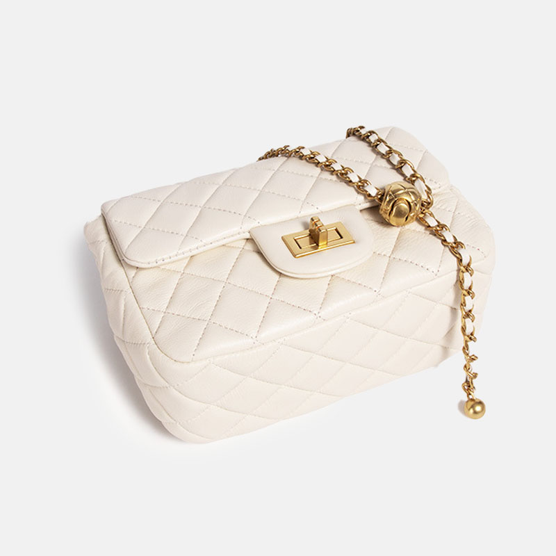 Women’s Genuine Leather Quilted Lock Crossbody Chain Bag image 3