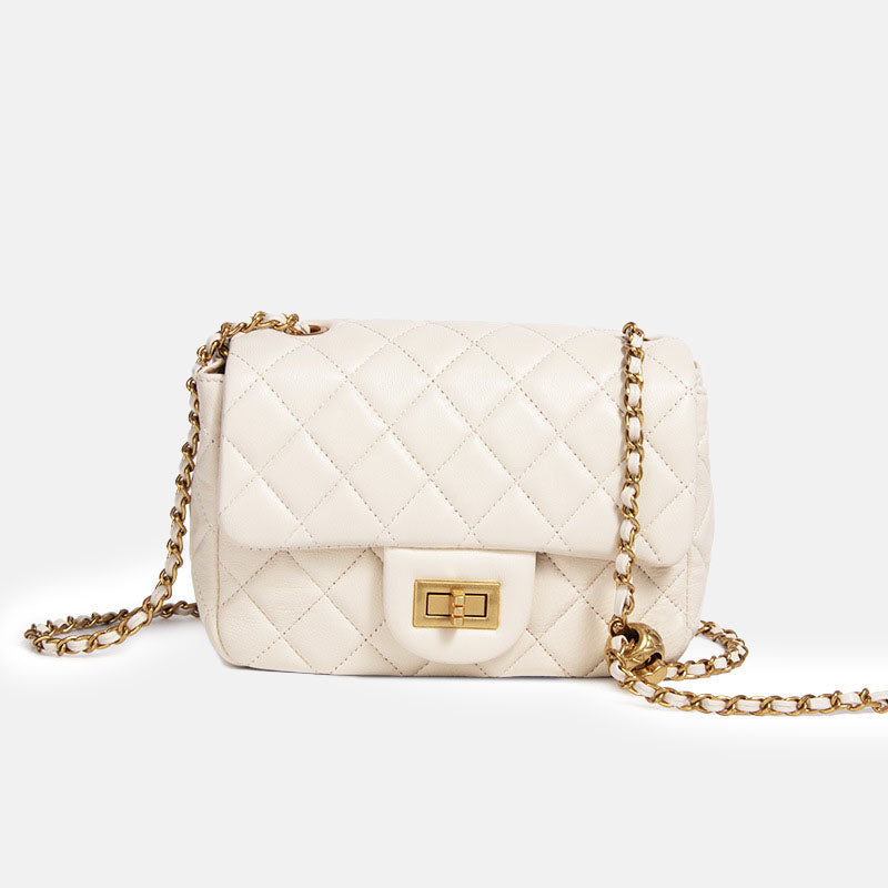 Women’s Genuine Leather Quilted Lock Crossbody Chain Bag image