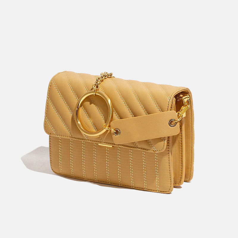 Women’s Genuine Leather Quilted Shoulder Crossbody Bag in Yellow image 2