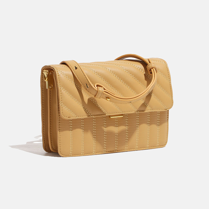 Women’s Genuine Leather Quilted Shoulder Crossbody Bag in Yellow image 3