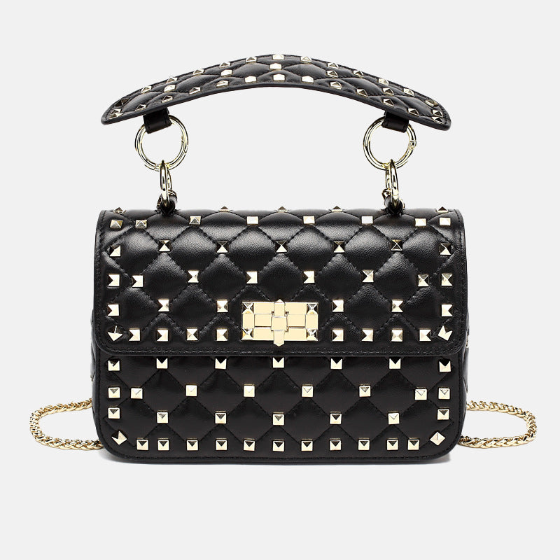 Women’s Genuine Leather Quilted Stud Crossbody Handbag image