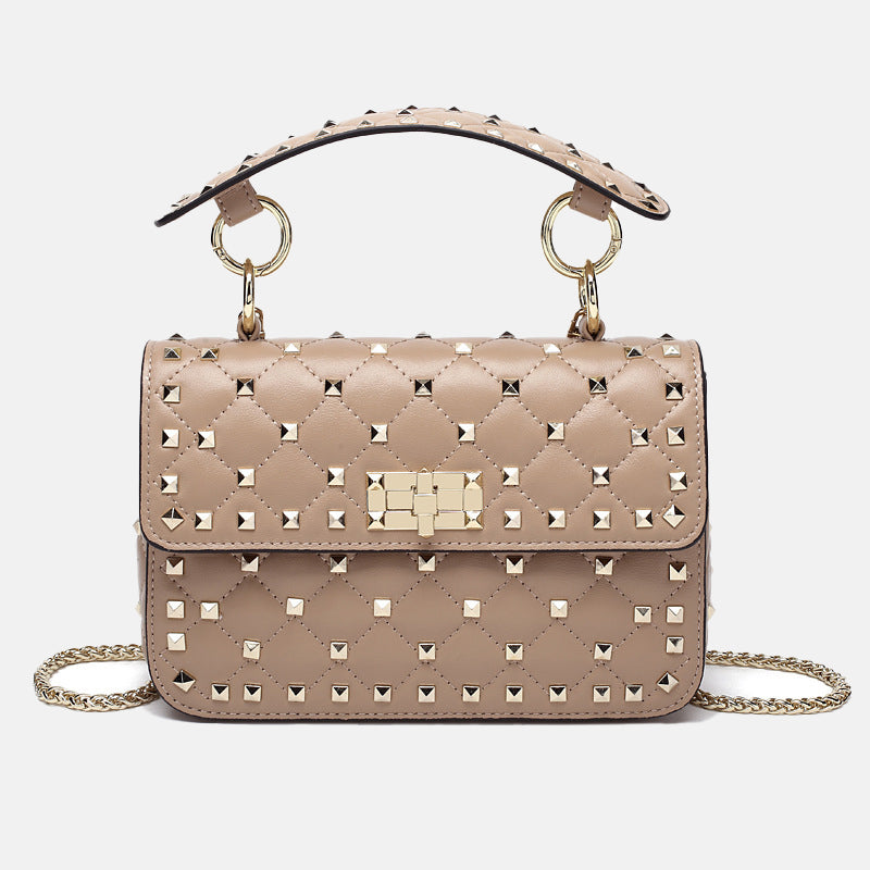 Women’s Genuine Leather Quilted Stud Crossbody Handbag image 3