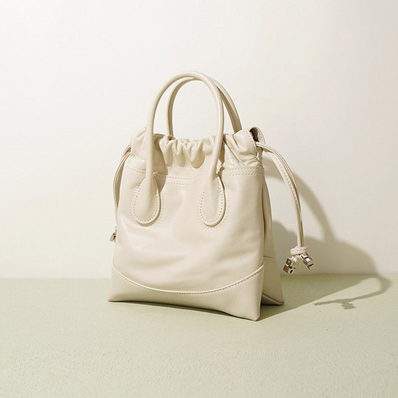 Women’s Genuine Leather Ruched Drawstring Hobo Bag image 2