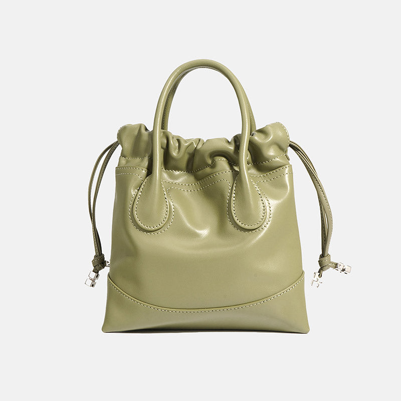 Women’s Genuine Leather Ruched Drawstring Hobo Bag image 7