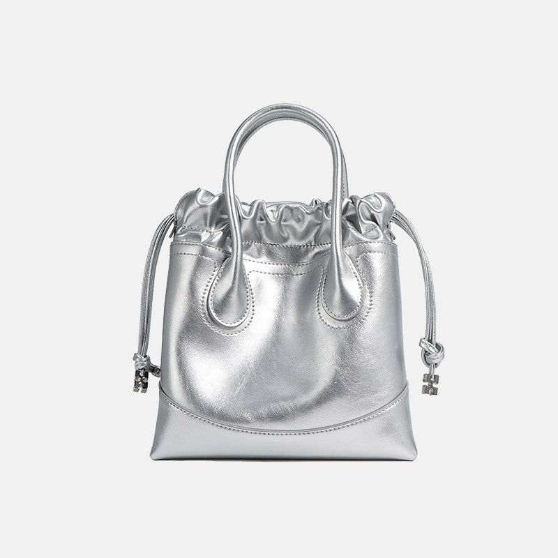 Women’s Genuine Leather Ruched Drawstring Hobo Bag image 8