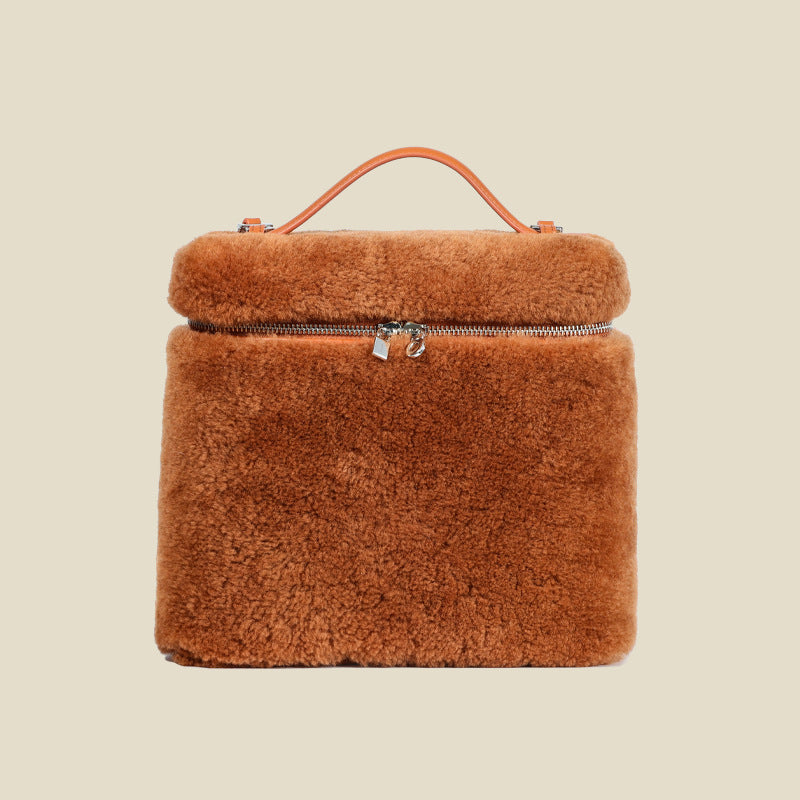 Women’s Genuine Leather Shearling Backpack Bag With Top Handle image 2