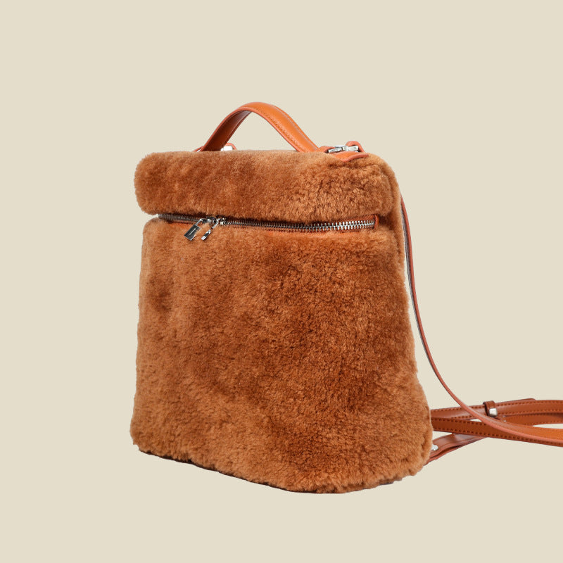 Women’s Genuine Leather Shearling Backpack Bag With Top Handle image 3