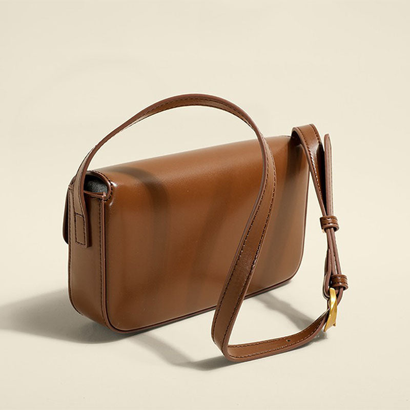 Women’s Genuine Leather Shoulder Baguette Bag with Gold-Tone Hardware image 5