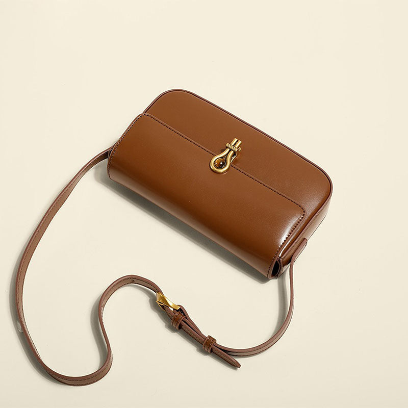 Women’s Genuine Leather Shoulder Baguette Bag with Gold-Tone Hardware image 4