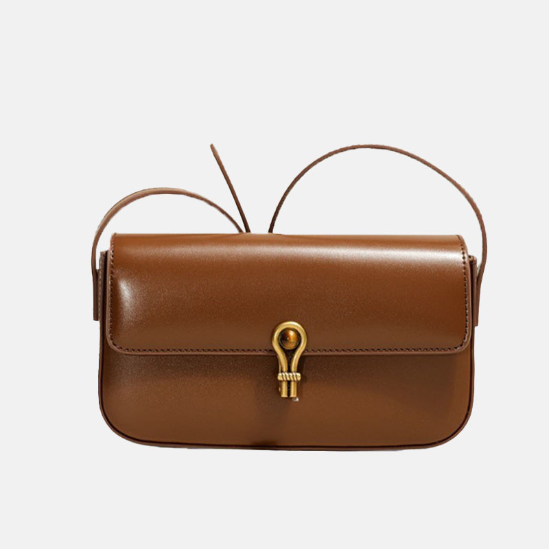 Women’s Genuine Leather Shoulder Baguette Bag with Gold-Tone Hardware image