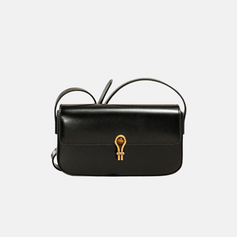 Women’s Genuine Leather Shoulder Baguette Bag with Gold-Tone Hardware image 8