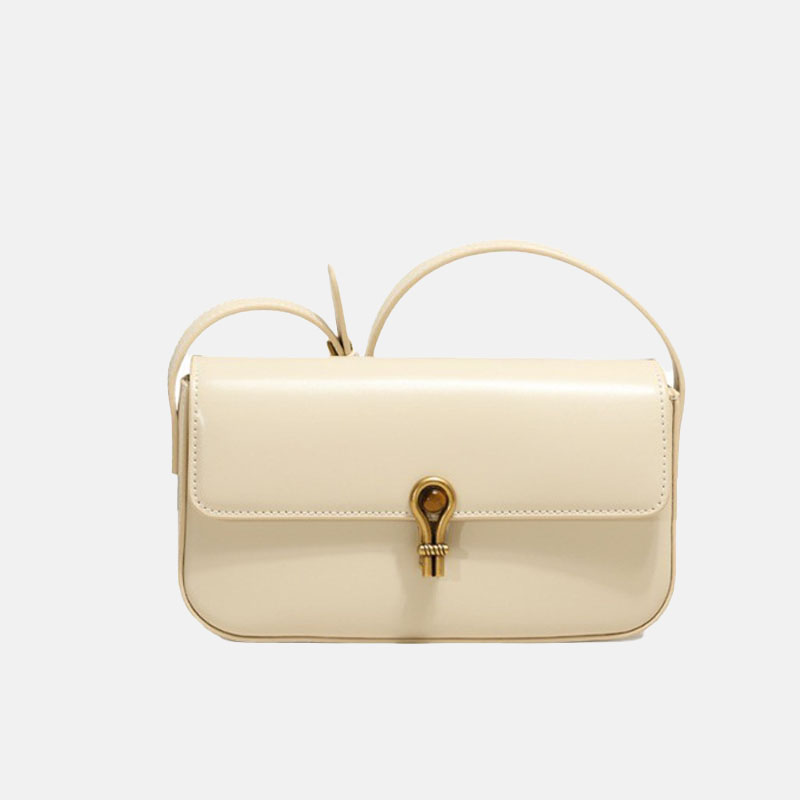 Women’s Genuine Leather Shoulder Baguette Bag with Gold-Tone Hardware image 9