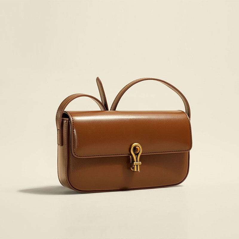 Women’s Genuine Leather Shoulder Baguette Bag with Gold-Tone Hardware image 7