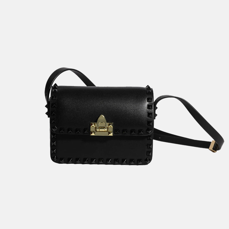 Women’s Genuine Leather Studded Lock Closure Baguette Bag image