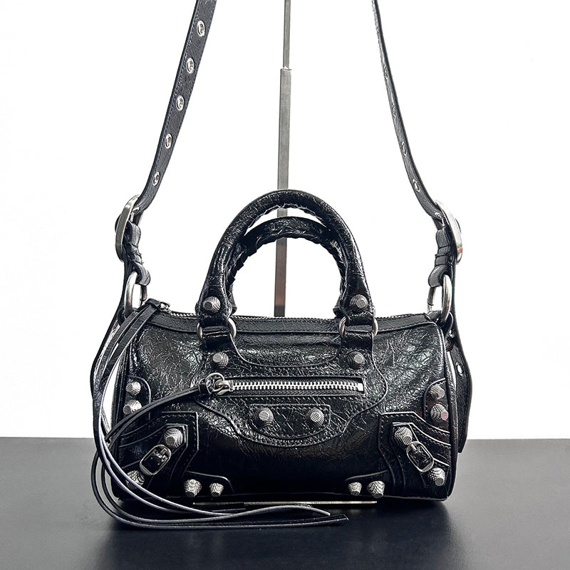 Women’s Genuine Leather Studded Zipper Top Handle Bag image