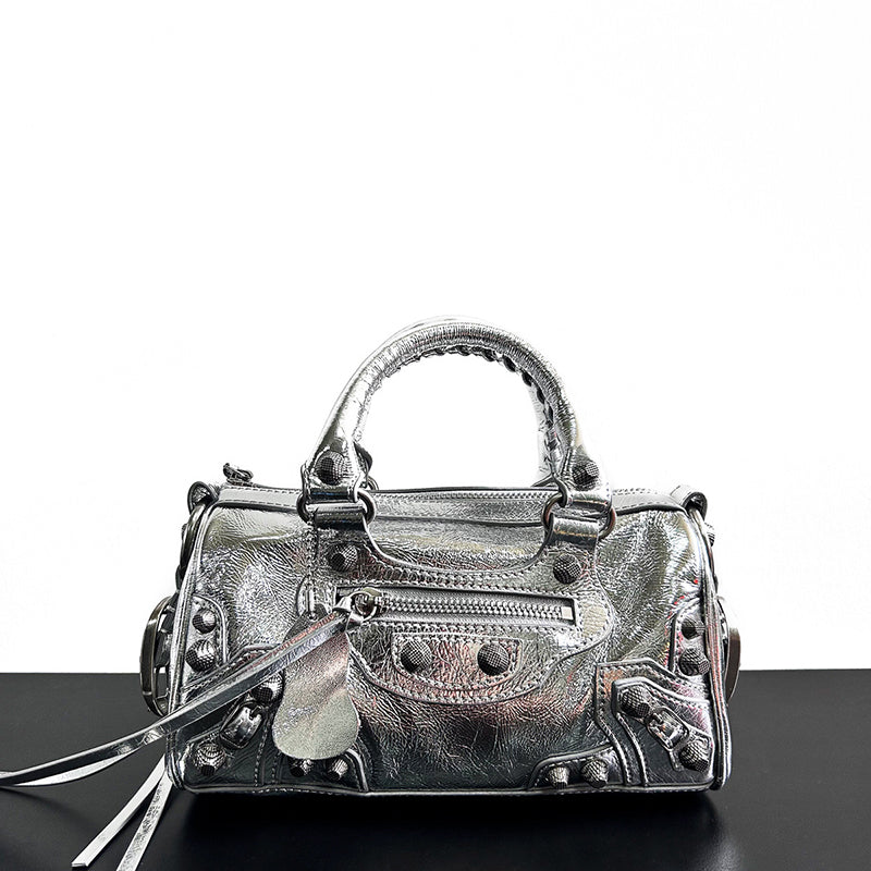 Women’s Genuine Leather Studded Zipper Top Handle Bag image 4