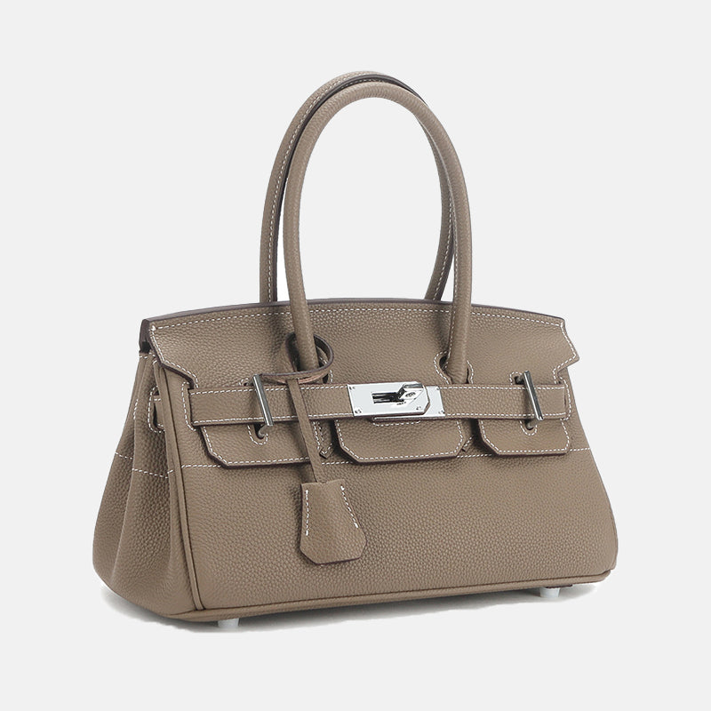 Women’s Genuine Leather Top Handle Bag with Lock Closure image 2