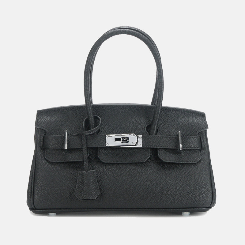 Women’s Genuine Leather Top Handle Bag with Lock Closure image 6