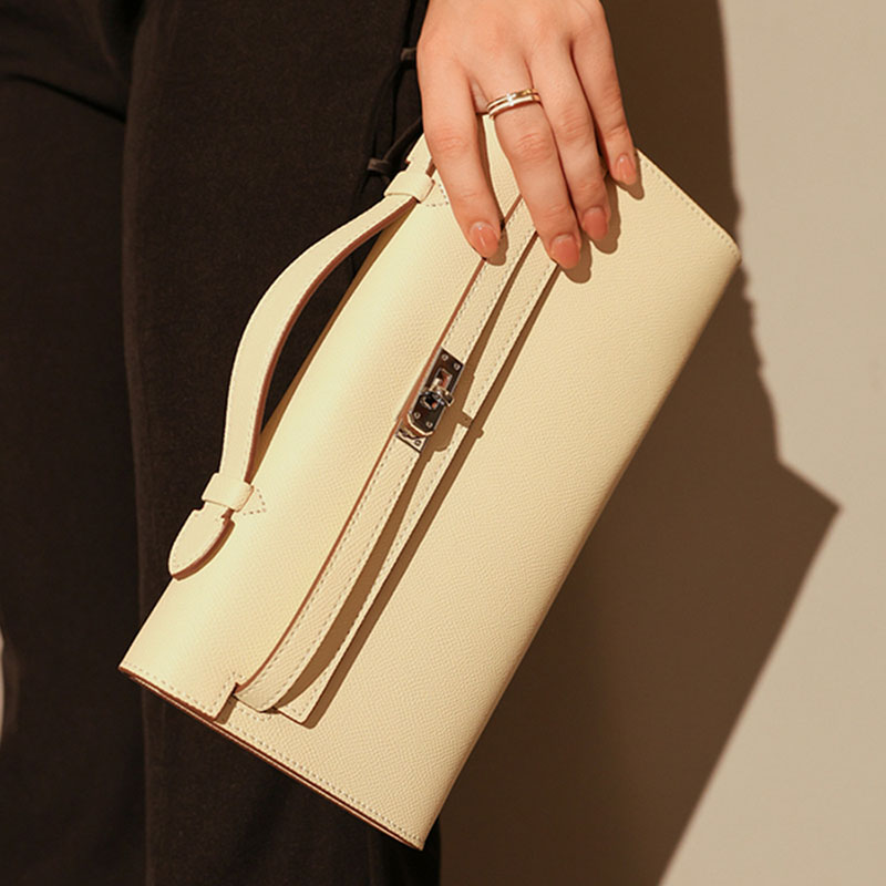 Women’s Genuine Leather Top Handle Lock Closure Clutch Bag image 2