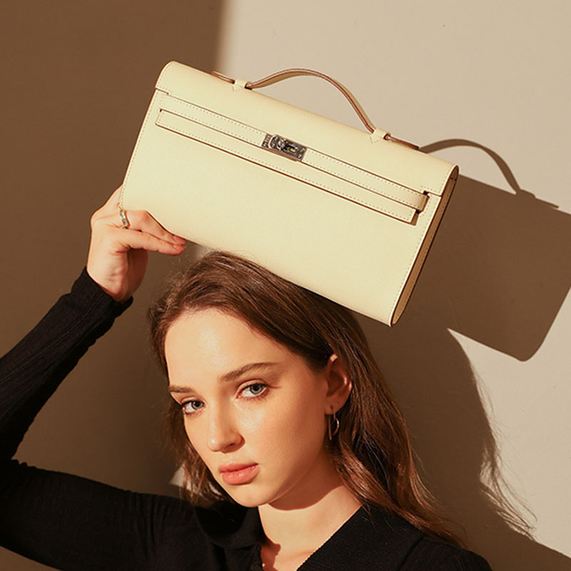 Women’s Genuine Leather Top Handle Lock Closure Clutch Bag image 6