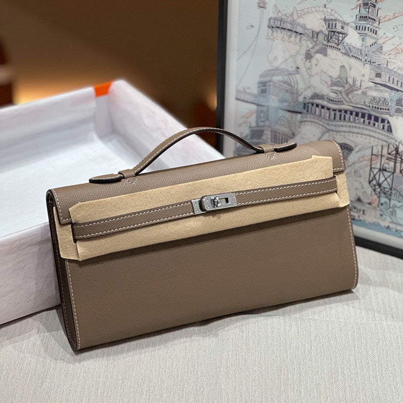 Women’s Genuine Leather Top Handle Lock Closure Clutch Bag image 8