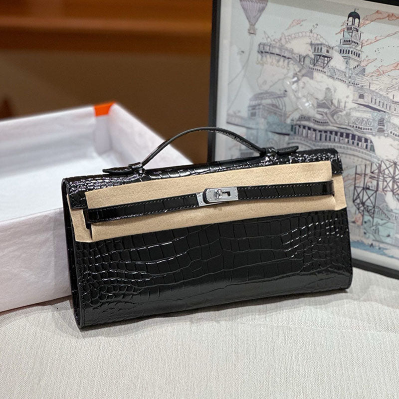 Women’s Genuine Leather Top Handle Lock Closure Clutch Bag image 10