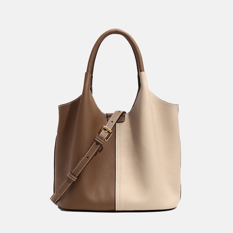 Women’s Genuine Leather Tote Bag with Color Block Design image 2