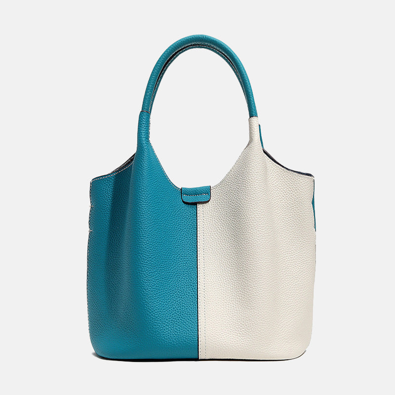 Women’s Genuine Leather Tote Bag with Color Block Design image 4