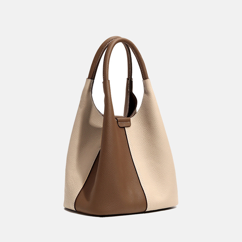 Women’s Genuine Leather Tote Bag with Color Block Design image 3