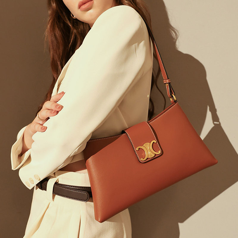 Women’s Genuine Leather Trapezoid Magnetic Closure Baguette Bag image 3