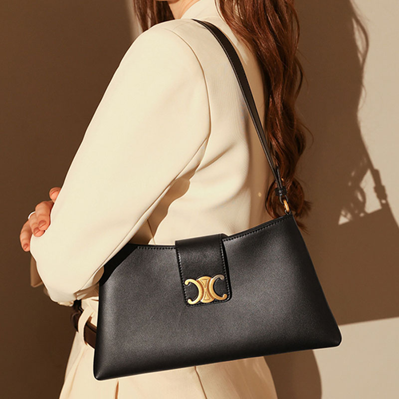 Women’s Genuine Leather Trapezoid Magnetic Closure Baguette Bag image 6