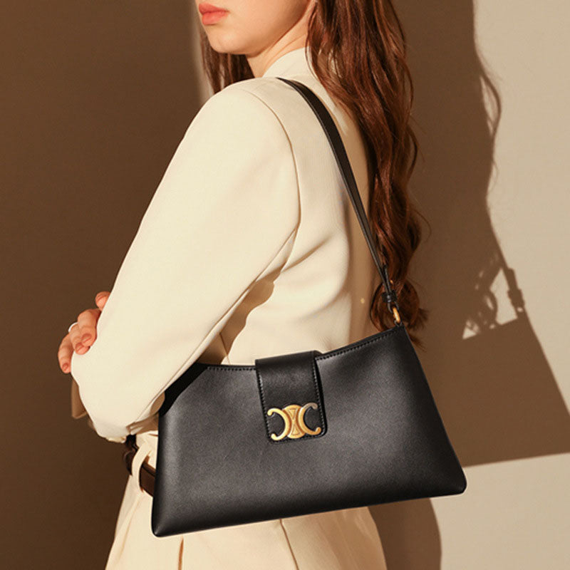 Women’s Genuine Leather Trapezoid Magnetic Closure Baguette Bag image 5