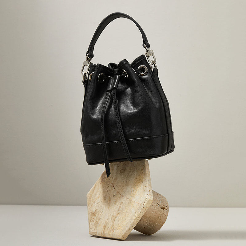 Women’s Genuine Leather Vintage Shoulder Bucket Bag image 3
