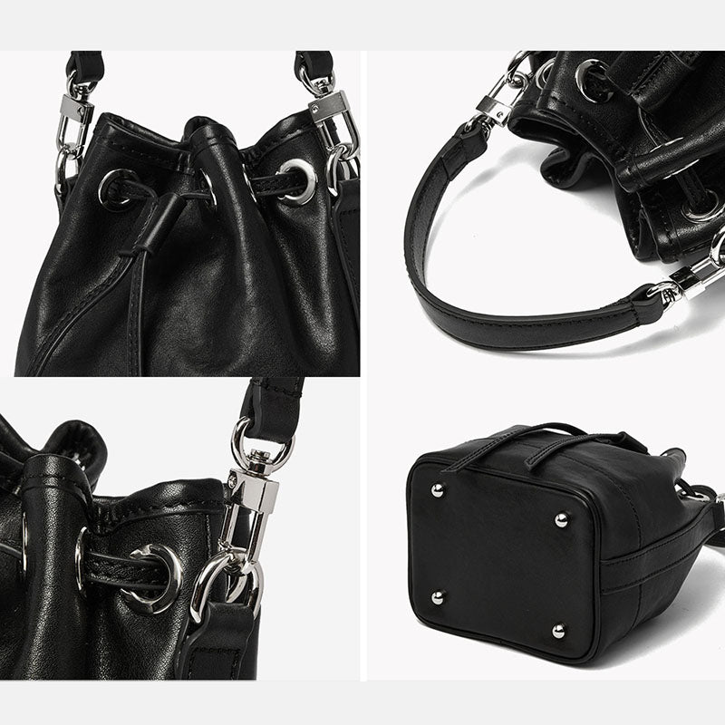 Women’s Genuine Leather Vintage Shoulder Bucket Bag image 2