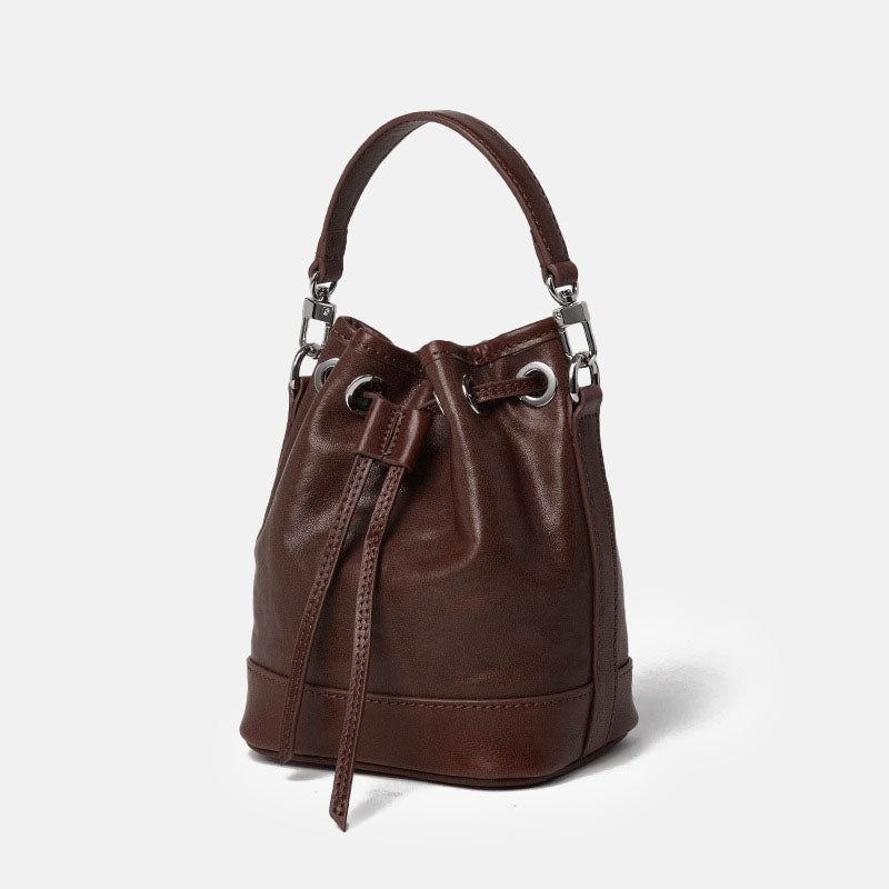 Women’s Genuine Leather Vintage Shoulder Bucket Bag image 7