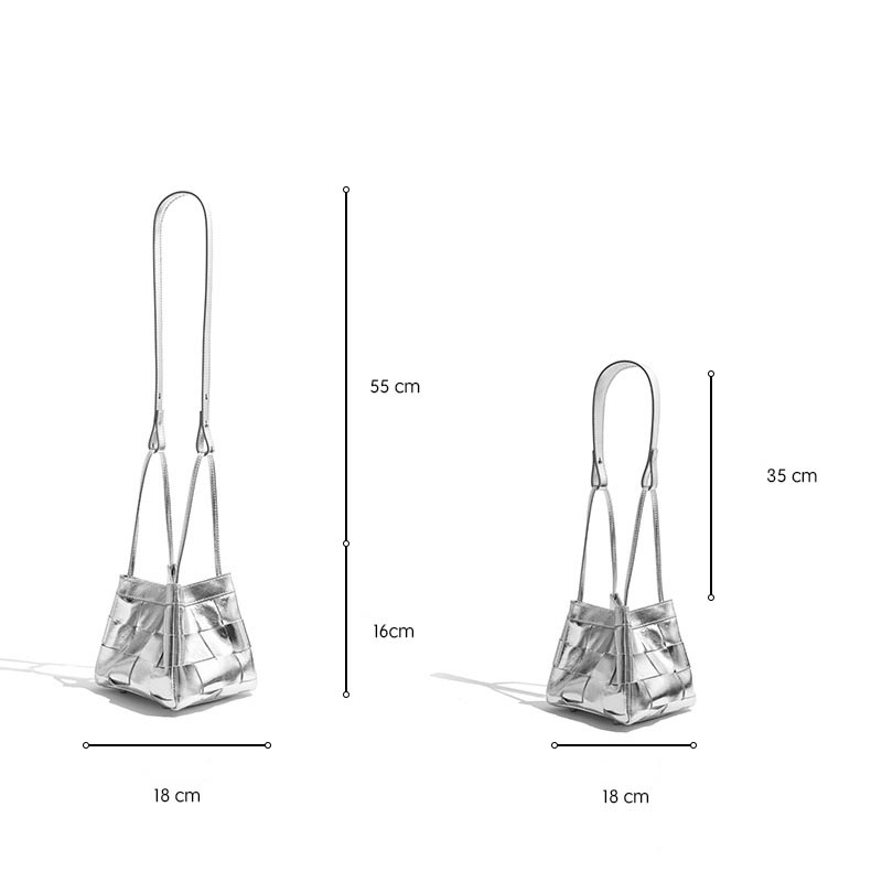 Women’s Genuine Leather Woven Crossbody Bucket Bags image 3