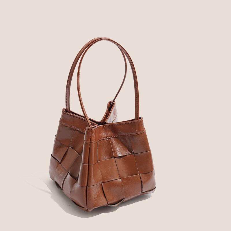 Women’s Genuine Leather Woven Crossbody Bucket Bags image 6