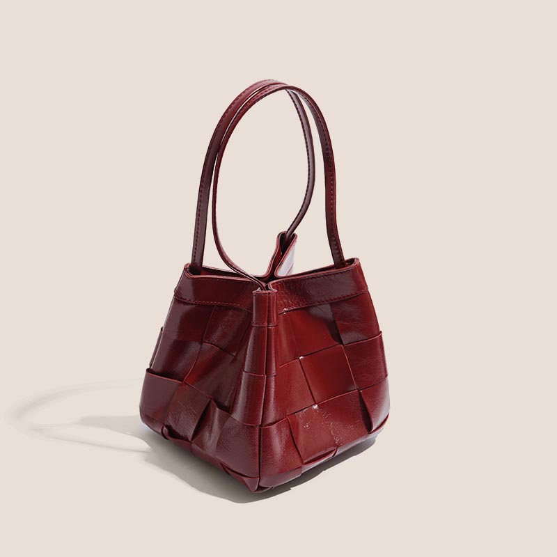 Women’s Genuine Leather Woven Crossbody Bucket Bags image 7