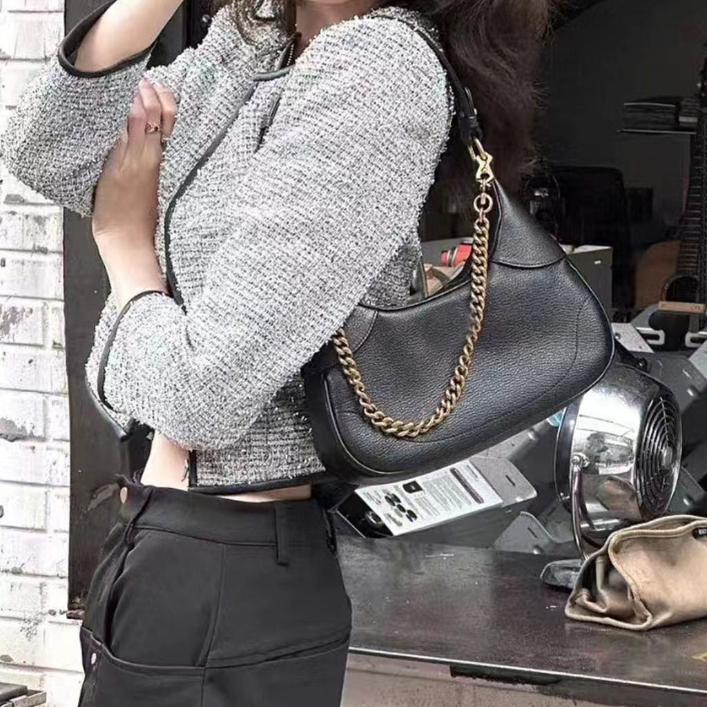 Women’s Genuine Leather Zipper Crossbody Bag with Chain Strap image 3