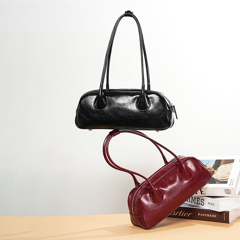 Women’s Genuine Leather Zipper Shoulder Baguette Bag In Vintage image 6