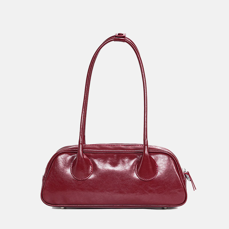 Women’s Genuine Leather Zipper Shoulder Baguette Bag In Vintage image